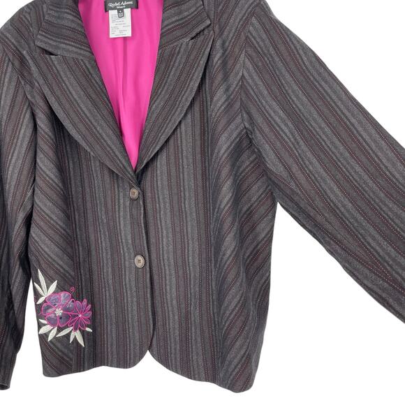 Dark Academia Striped Blazer Size 18 Floral Embroidery - Picture 6 of 16
